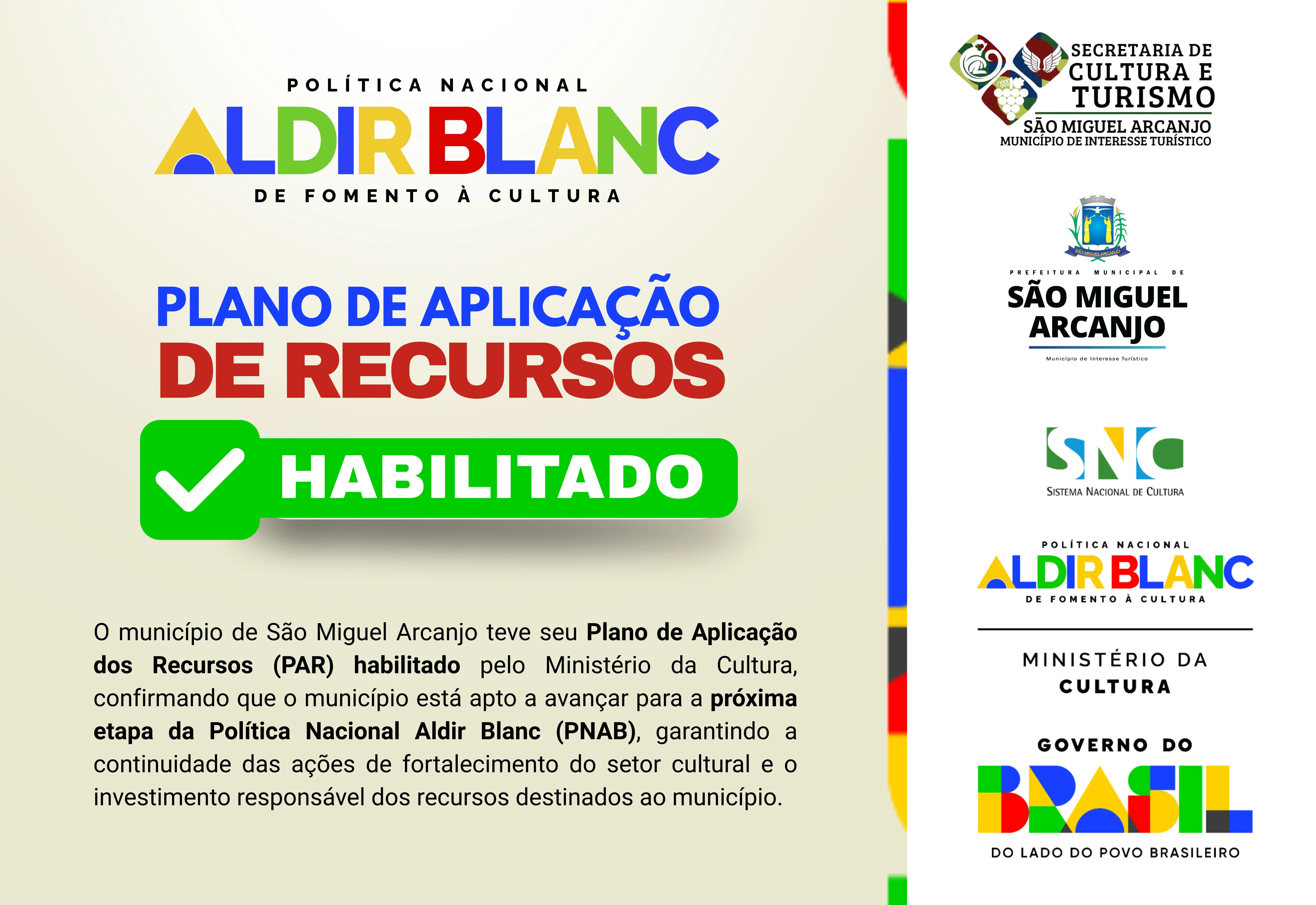 SÃO MIGUEL ARCANJO TEM PLANO DE APLICAÇÃO DE RECURSOS (PAR) HABILITADO PELO MINISTÉRIO DA CULTURA