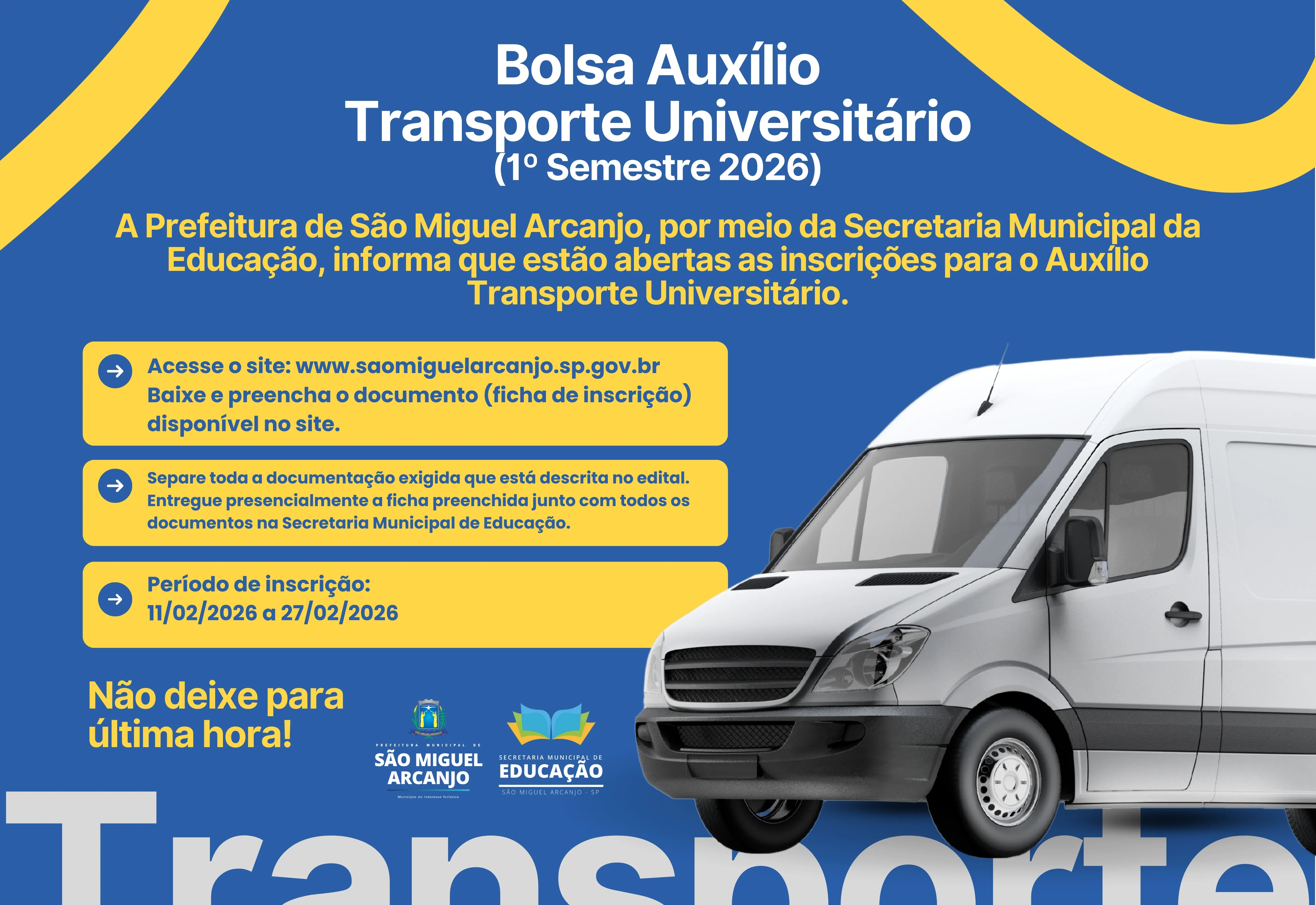 INSCRIÇÕES ABERTAS PARA O BOLSA AUXÍLIO TRANSPORTE UNIVERSITÁRIO – 1º SEMESTRE DE 2026
